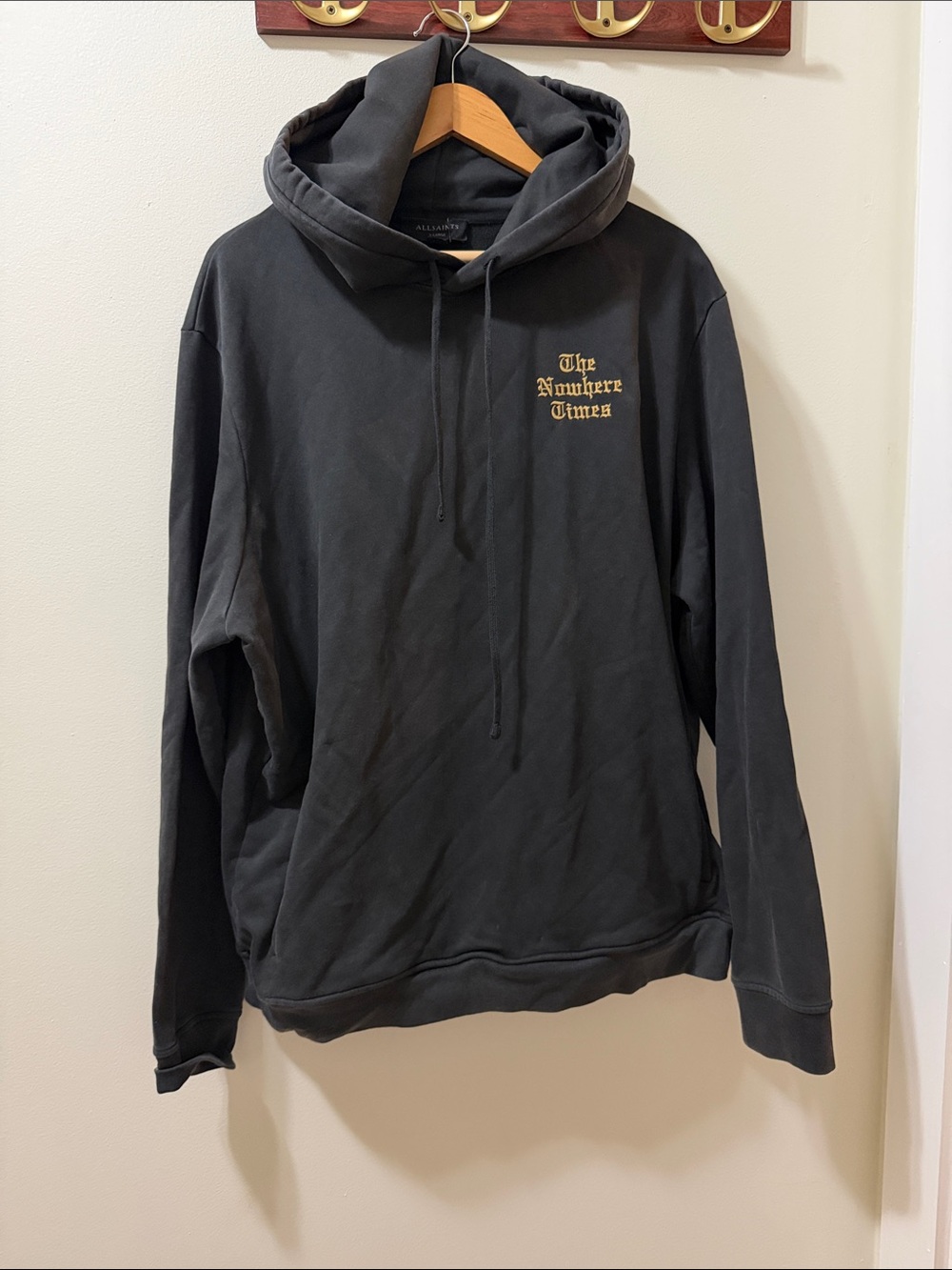 All Saints Black Hoodie with Gold 'The Numbers' Chest Script Size XL